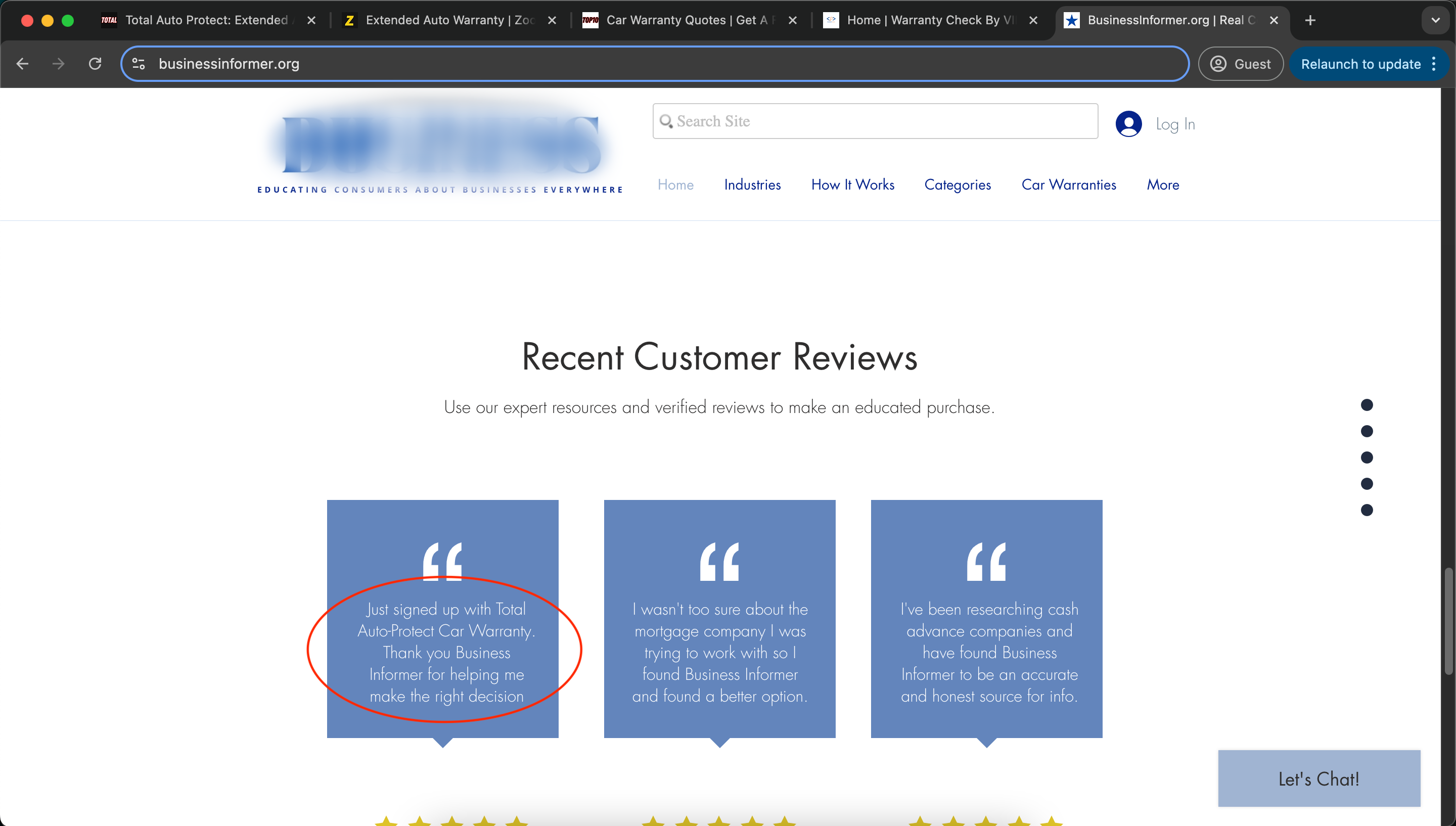 Business Informer Total Auto Protect Reference
