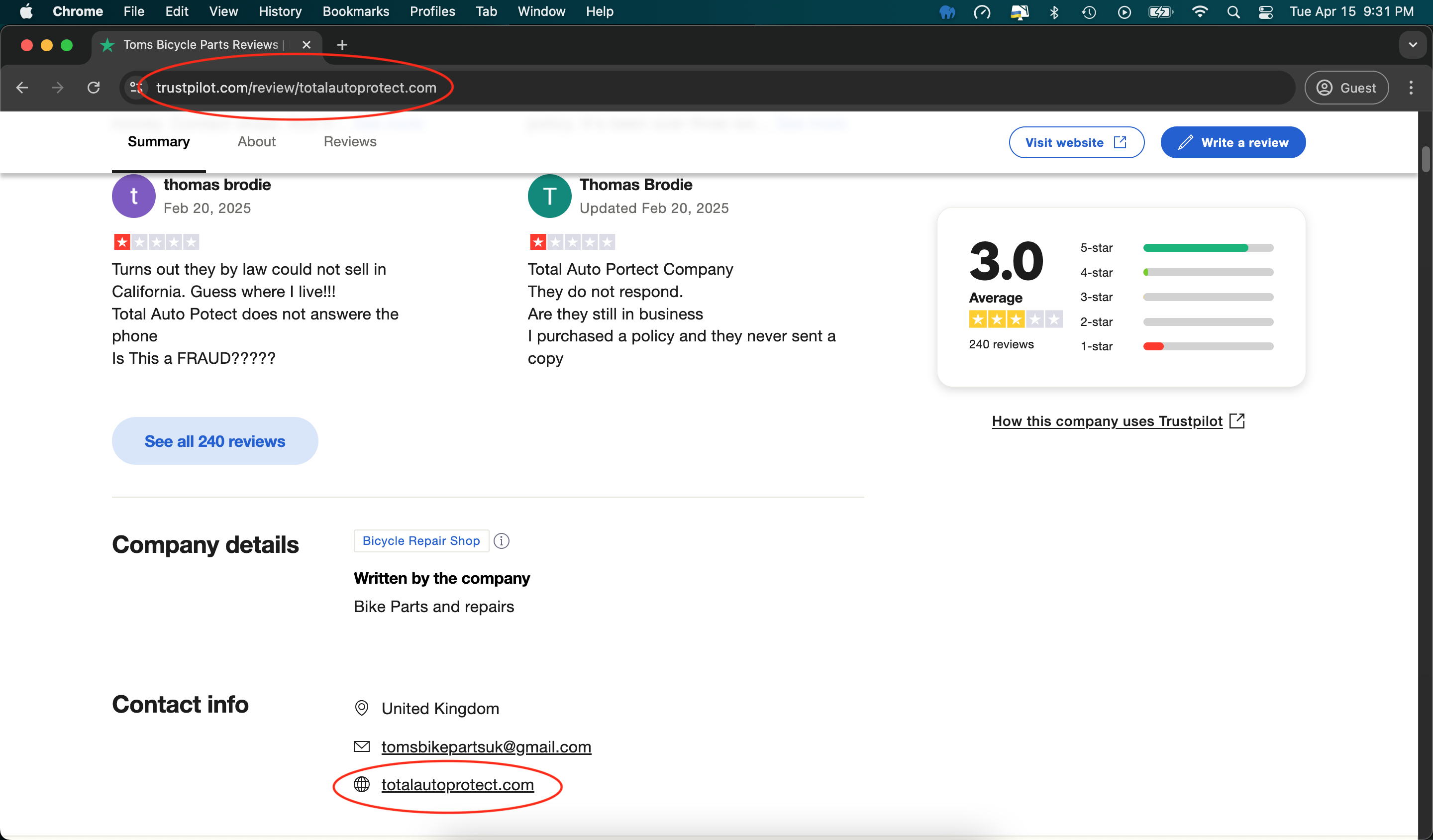 Total Auto Protect Name Change On TrustPilot Still With Link To TAP Website