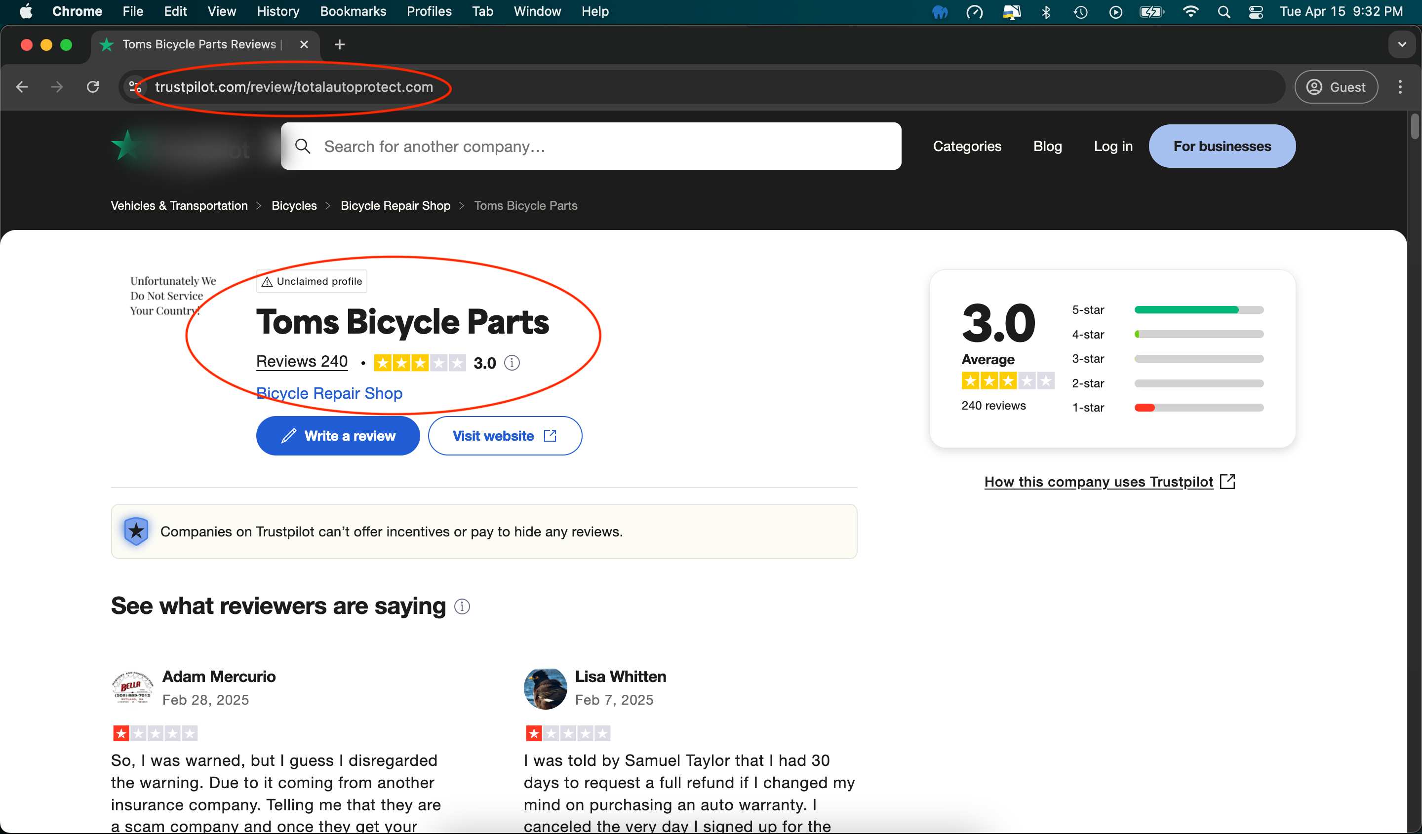 Total Auto Protect Name Change On TrustPilot