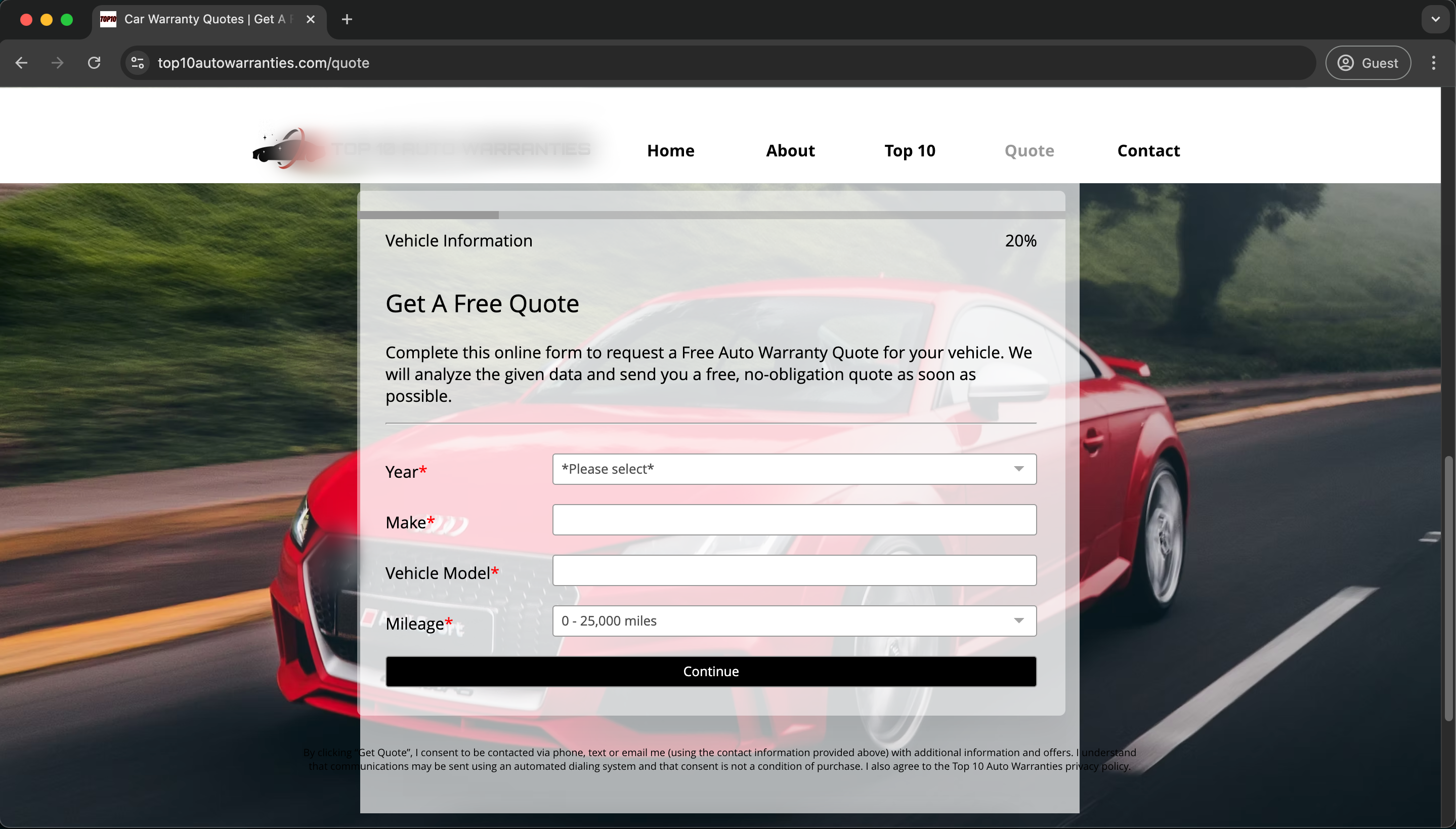 TOP 10 Auto Warranties Quote Form