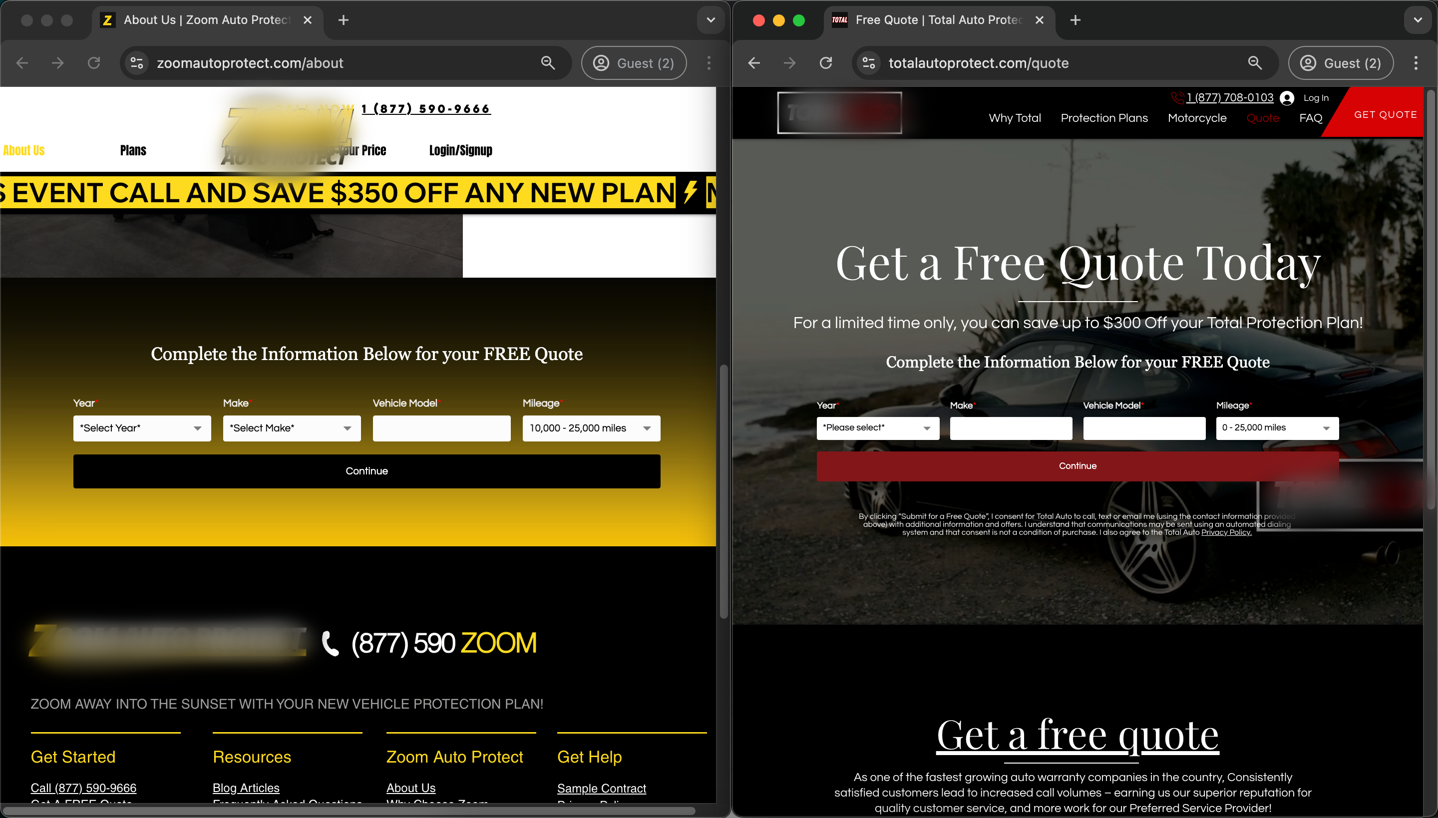 Zoom Auto Protect and Total Auto Protect Quote Comparison